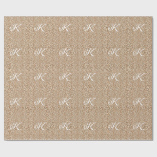 Monogram luipaardhuid lichtbruin patroon naam laat cadeaupapier