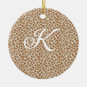 Monogram luipaardhuid lichtbruin patroon naam laat keramisch ornament