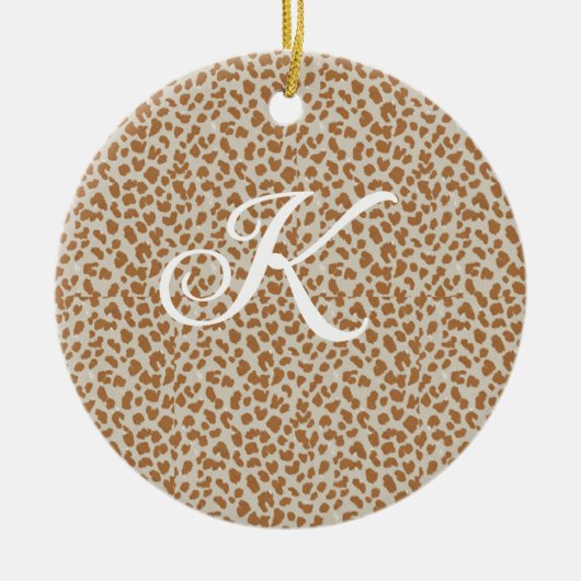 Monogram luipaardhuid lichtbruin patroon naam laat keramisch ornament (Voorkant)