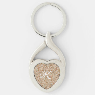 Monogram luipaardhuid lichtbruin patroon naam laat sleutelhanger