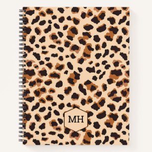Monogram Luipaardprint Chic Bruine Blank Schetsboe Notitieboek