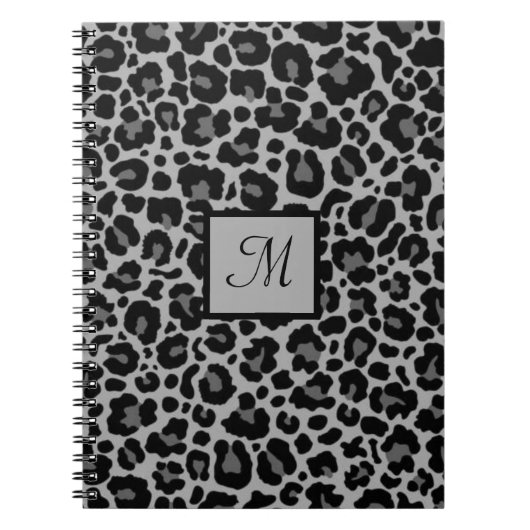 Monogram Luipaardprint Dier Luipaard Grijs Initiaa Notitieboek (Voorkant)