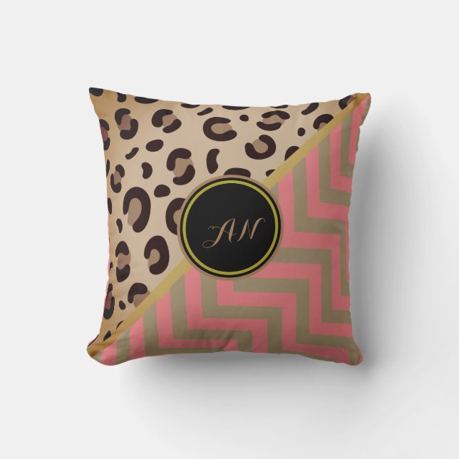 Monogram Luipaardprint Zigzag Chevron Tweekleurig  Kussen (Voorkant)