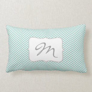 Monogram lumbale kussen - aqua herringbone-patroon