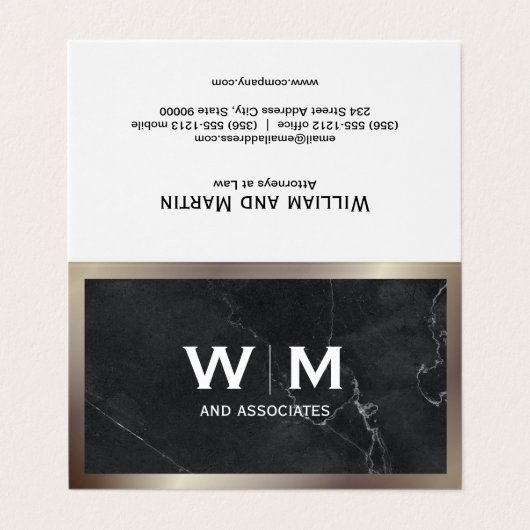 Monogram | Lux Black Marble Visitekaartje (Buitenkant ongevouwen)