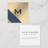 Monogram | Lux Gold Shimmer Geometric Vierkante Visitekaartje (Voorkant / Achterkant)