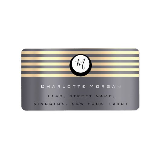 Monogram Lux Grijs Champaigne Goud RSVP Strepen Etiket (Voorkant)