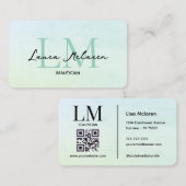Monogram Luxe Aesthetics Mint Pastel QR Code is al Visitekaartje (Voorkant / Achterkant)