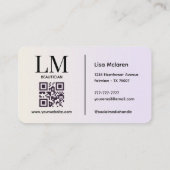 Monogram Luxe Aesthetics Roze Pastels QR Code Visitekaartje (Achterkant)