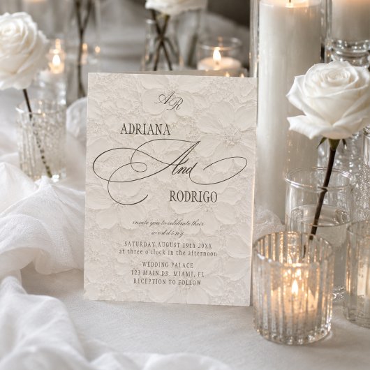 Monogram Luxe Bloem Huwelijk Kaart