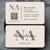 Monogram Luxe Esthetische Blush Roze QR Code Visitekaartje