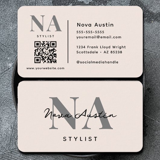 Monogram Luxe Esthetische Blush Roze QR Code Visitekaartje