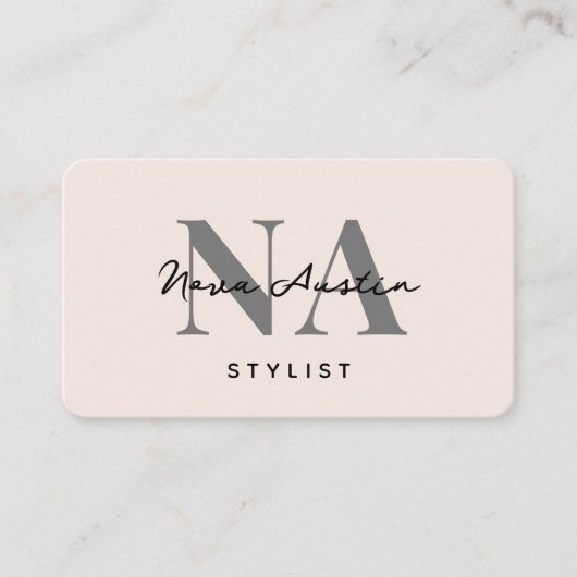 Monogram Luxe Esthetische Blush Roze QR Code Visitekaartje (Voorkant)