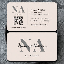 Monogram Luxe Esthetische Roze QR-code Visitekaartje
