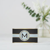 Monogram Luxe Gouden Metallic Banner Zwarte Mesh Visitekaartje (Staand voorkant)