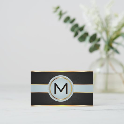 Monogram Luxe Gouden Metallic Banner Zwarte Mesh Visitekaartje (Staand voorkant)