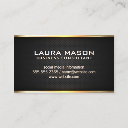 Monogram Luxe Gouden Metallic Banner Zwarte Mesh Visitekaartje (Achterkant)