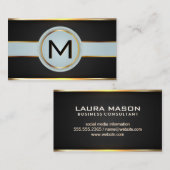Monogram Luxe Gouden Metallic Banner Zwarte Mesh Visitekaartje (Voorkant / Achterkant)