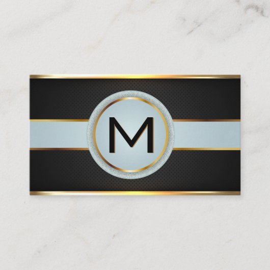 Monogram Luxe Gouden Metallic Banner Zwarte Mesh Visitekaartje (Voorkant)