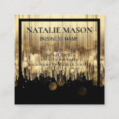 Monogram luxe gouden zwarte achtergrond vierkante visitekaartje (Achterkant)