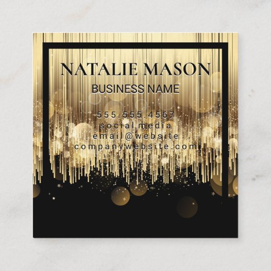 Monogram Luxe Gouden Zwarte Achtergrond Vierkante Visitekaartje (Achterkant)