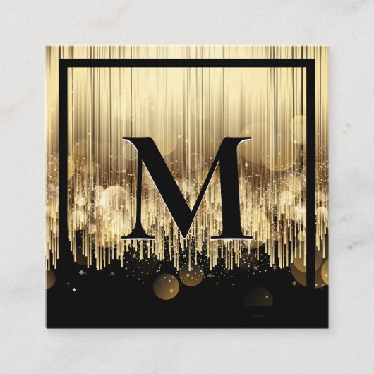 Monogram luxe gouden zwarte achtergrond vierkante visitekaartje (Voorkant)