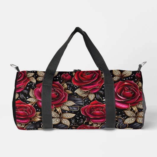 Monogram Luxe Rode Rose Bloemen Patroon Plunjezak (Voorkant)