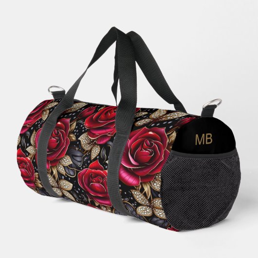 Monogram Luxe Rode Rose Bloemen Patroon Plunjezak (Rechterhoek)