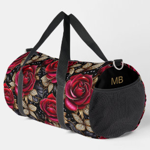 Monogram Luxe Rode Rose Bloemen Patroon Plunjezak