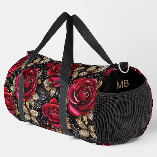 Monogram Luxe Rode Rose Bloemen Patroon Plunjezak (Rechterhoek)