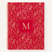 Monogram luxe rood bladgoud patroon feestelijk notitieboek (Voorkant)