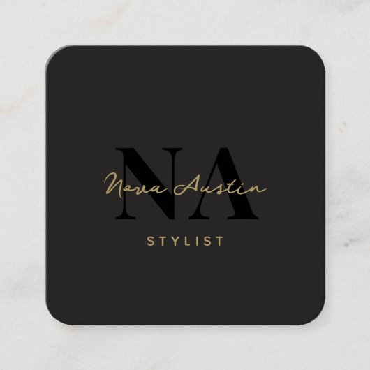 Monogram Luxe Trendy Esthetisch Goud Zwart QR Code Vierkante Visitekaartje (Voorkant)