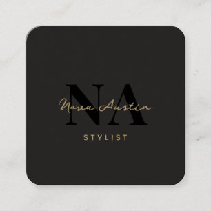 Monogram Luxe Trendy Esthetisch Goud Zwart QR Code Vierkante Visitekaartje