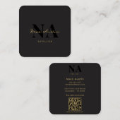 Monogram Luxe Trendy Esthetisch Goud Zwart QR Code Vierkante Visitekaartje (Voorkant / Achterkant)