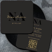 Monogram Luxe Trendy Esthetisch Goud Zwart QR Code Vierkante Visitekaartje