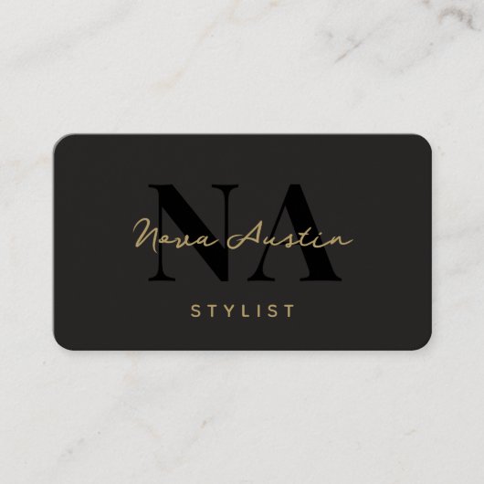 Monogram Luxe Trendy Esthetisch Goud Zwart QR Code Visitekaartje (Voorkant)