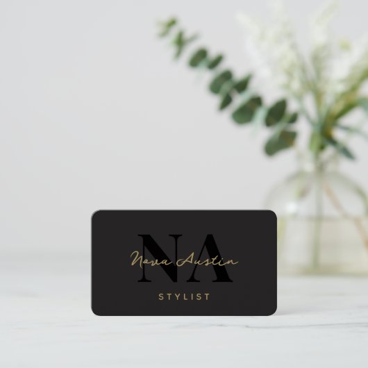 Monogram Luxe Trendy Esthetisch Goud Zwart QR Code Visitekaartje (Staand voorkant)