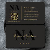 Monogram Luxe Trendy Esthetisch Goud Zwart QR Code Visitekaartje