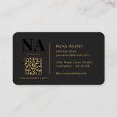 Monogram Luxe Trendy Esthetisch Goud Zwart QR Code Visitekaartje (Achterkant)