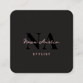 Monogram Luxe Trendy Esthetisch Roze Zwart QR Code Vierkante Visitekaartje (Voorkant)
