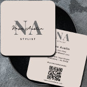 Monogram Luxe Trendy Esthetische Blush Roze QR Cod Vierkante Visitekaartje