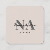 Monogram Luxe Trendy Esthetische Blush Roze QR Cod Vierkante Visitekaartje (Voorkant)