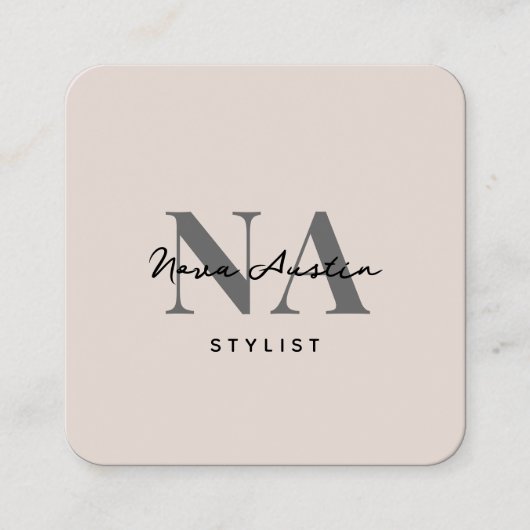 Monogram Luxe Trendy Esthetische Blush Roze QR Cod Vierkante Visitekaartje (Voorkant)