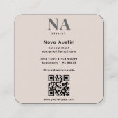 Monogram Luxe Trendy Esthetische Blush Roze QR Cod Vierkante Visitekaartje (Achterkant)