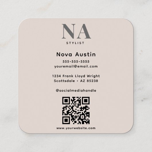 Monogram Luxe Trendy Esthetische Blush Roze QR Cod Vierkante Visitekaartje (Achterkant)