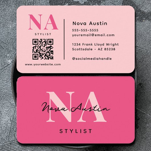 Monogram Luxe Trendy Esthetische Cute Roze QR-code Visitekaartje