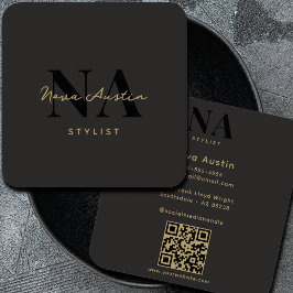 Monogram Luxe Trendy Esthetische Gouden Zwarte QR Vierkante Visitekaartje