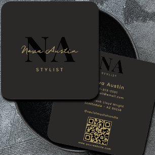 Monogram Luxe Trendy Esthetische Gouden Zwarte QR Vierkante Visitekaartje