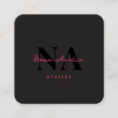 Monogram Luxe Trendy Esthetische Heet Roze QR Code Vierkante Visitekaartje (Voorkant)