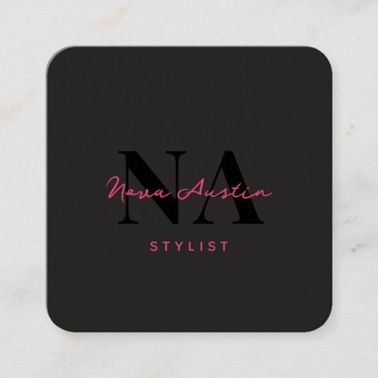 Monogram Luxe Trendy Esthetische Heet Roze QR Code Vierkante Visitekaartje (Voorkant)